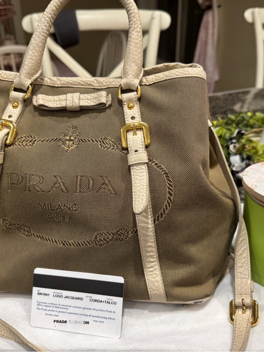 AUTHENTIC PRADA logo convertible tote canvas with leather medium - Picture 6 of 16